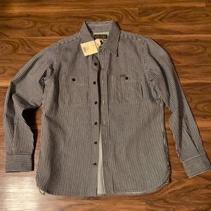 IRON HEART IHSH-274 12OZ HICKORY STRIPE WORK SHIRT
